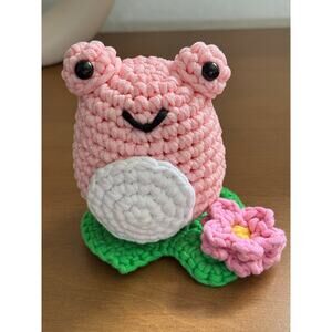 *Pre-Made Plushie* The Woobles Pink Glitter Henri the Frog & Tiny Lily Pad (mod)